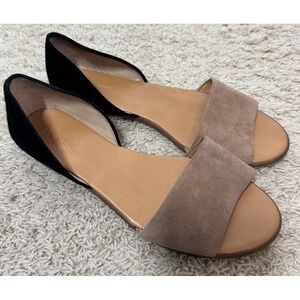 J. Crew Women's Morgan Black Beige Suede Peep Toe‎ Flats Size 8.5 Minimalist